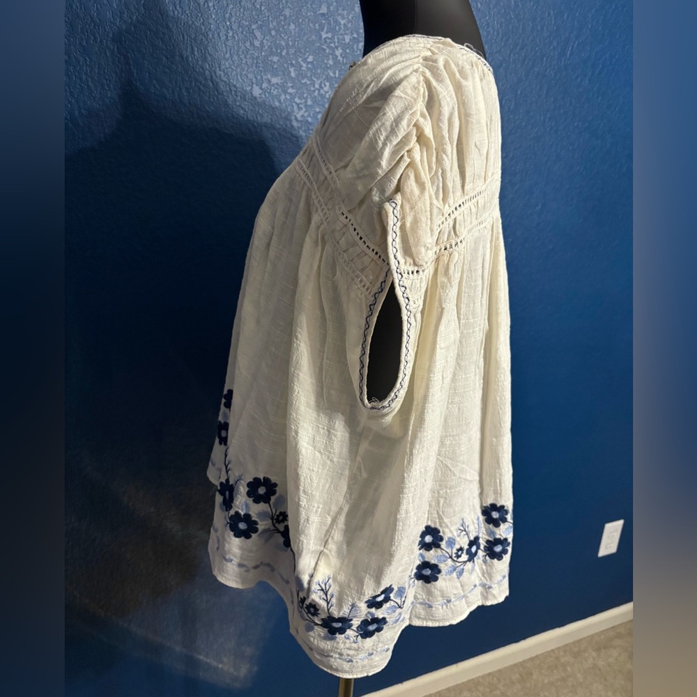 2/$40 MAX STUDIO nwt “linen” sleeveless embroidered half-button floral top - Picture 11 of 16